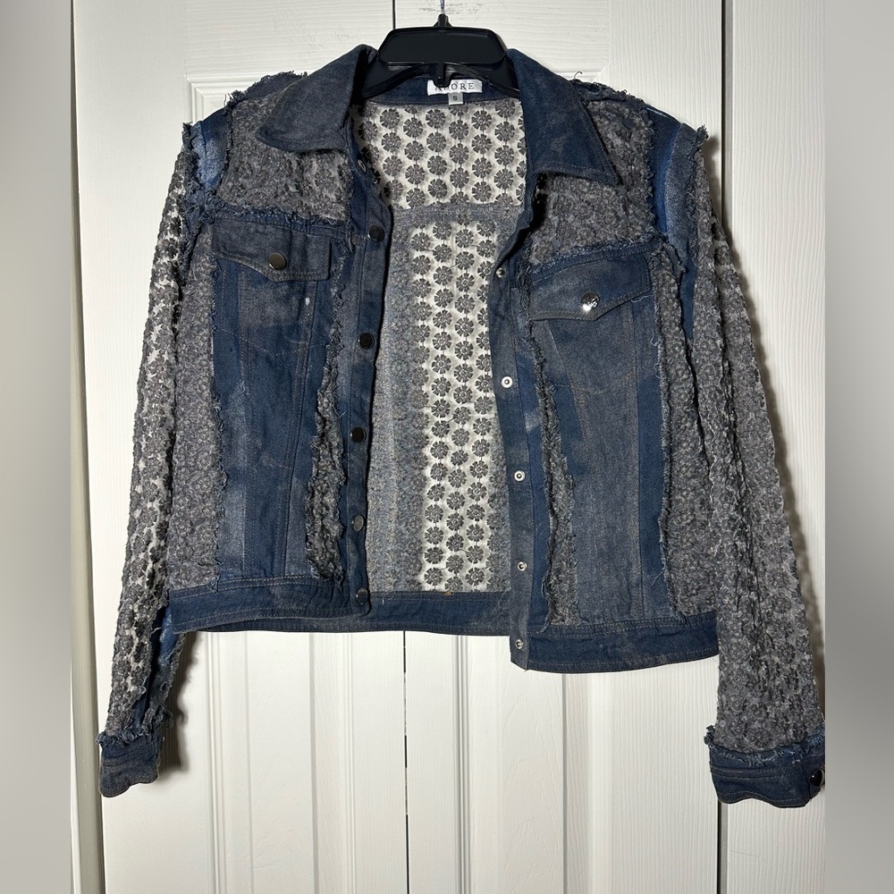 Adore Blue Jean Jacket with Lace Accents